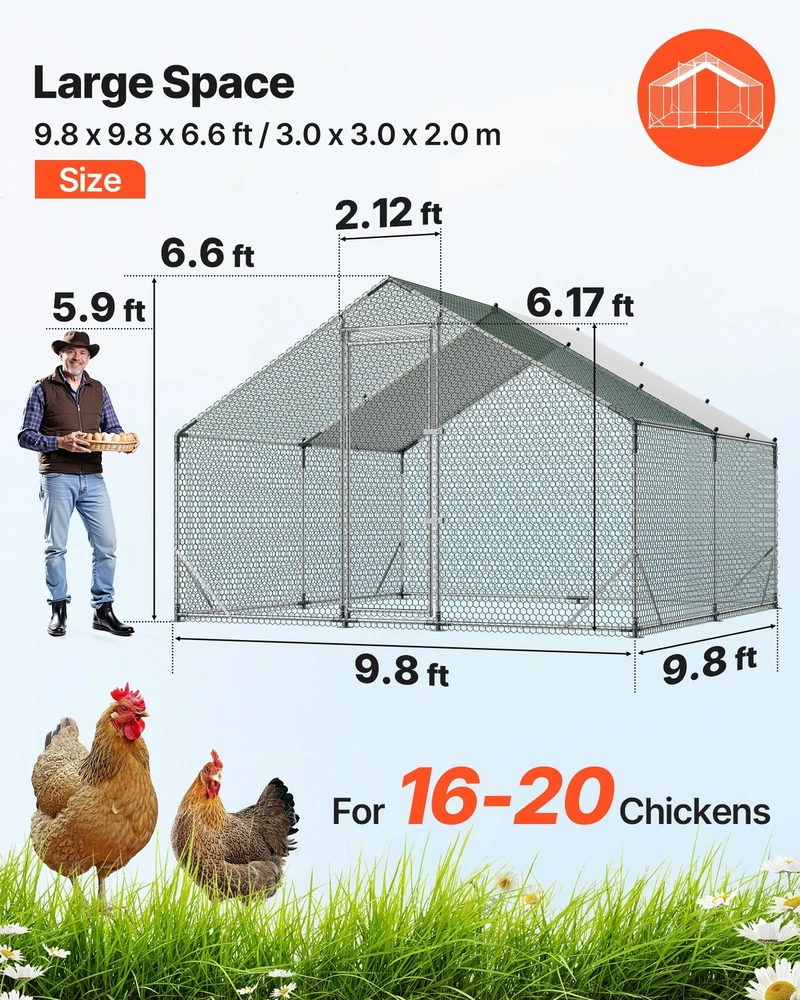 Didelis metalinis vištidės voljeras 3 x 3 x 2 m