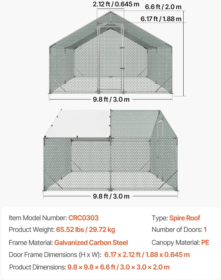 Didelis metalinis vištidės voljeras 3 x 3 x 2 m
