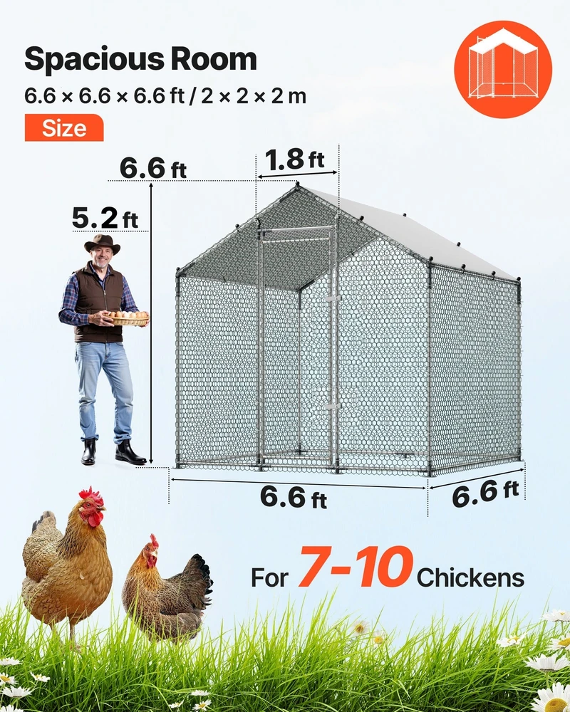 Vevor Didelis metalinis vištų voljeras 2 x 2 x 2 m