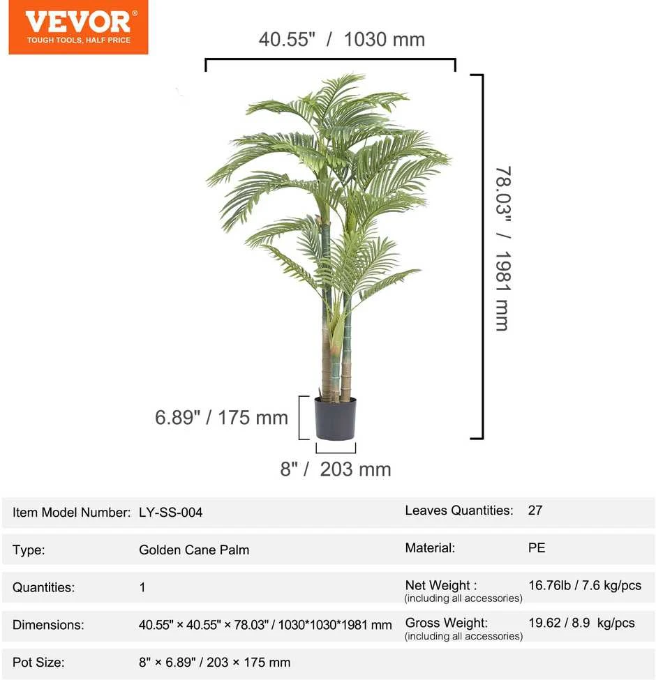 VEVOR Dirbtinis aukso palmių medis 2m