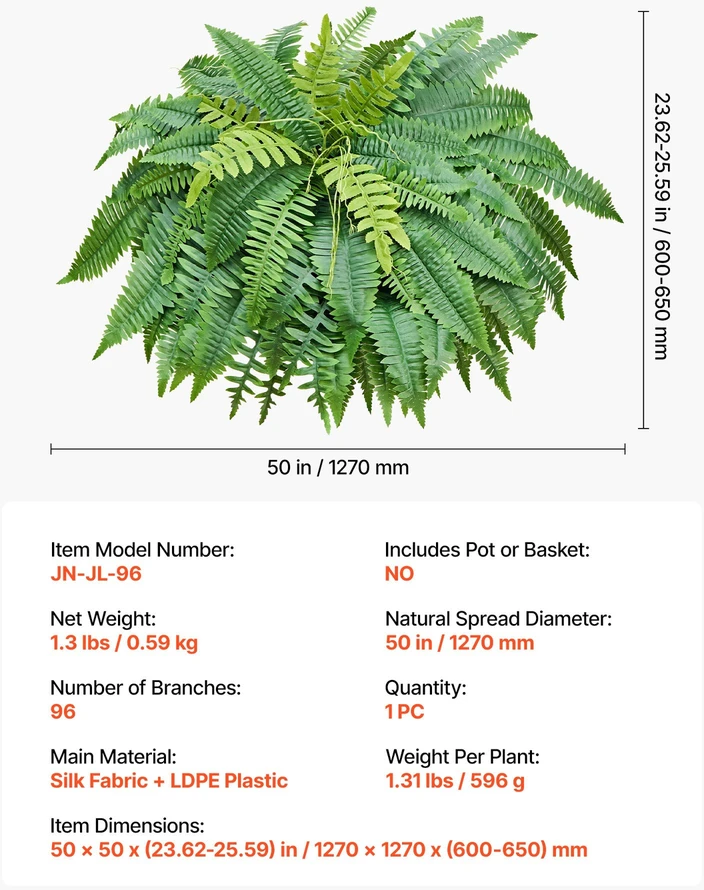 Vevor Dirbtinis Boston papartis 127 cm su 96 šakomis