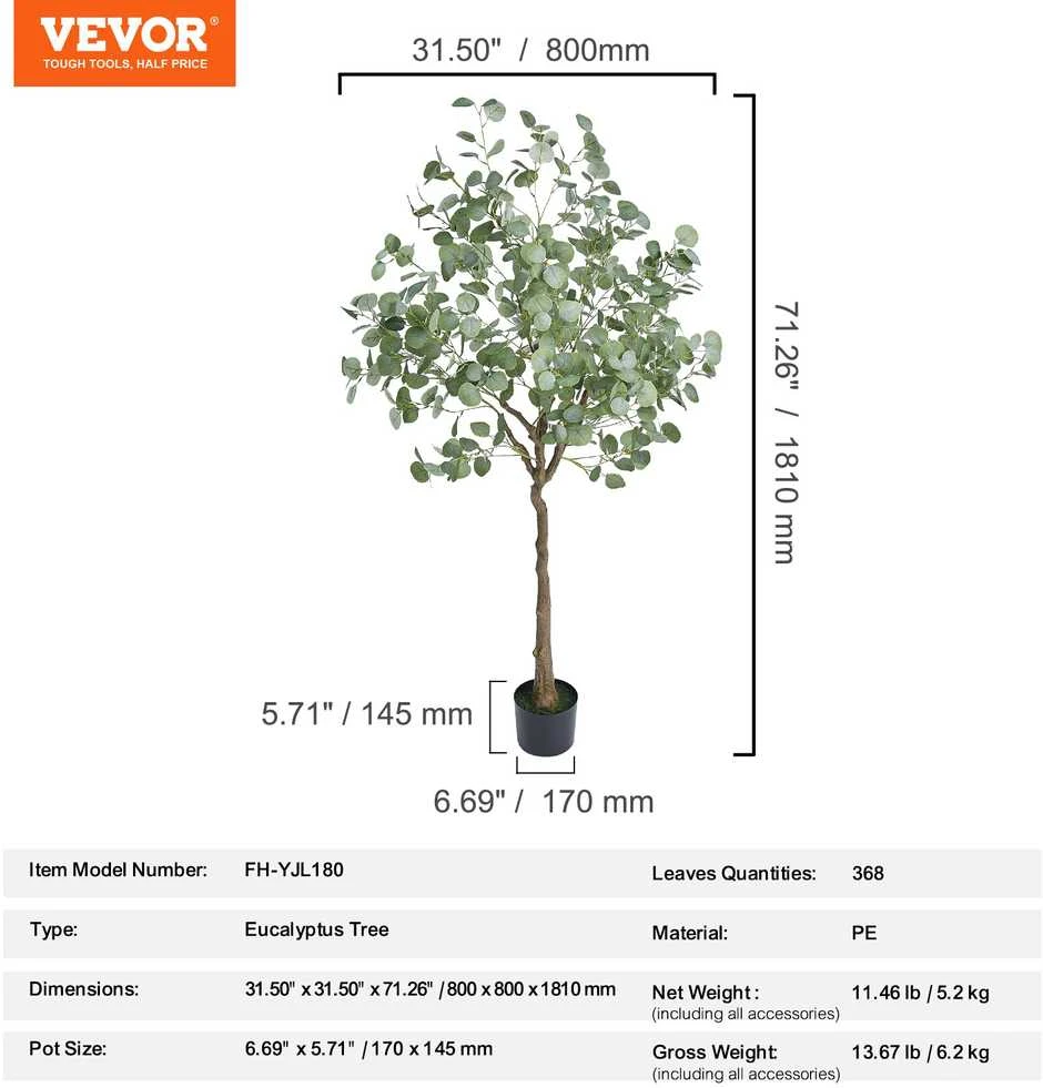 VEVOR Dirbtinis eukalipto medelis 1,8 m