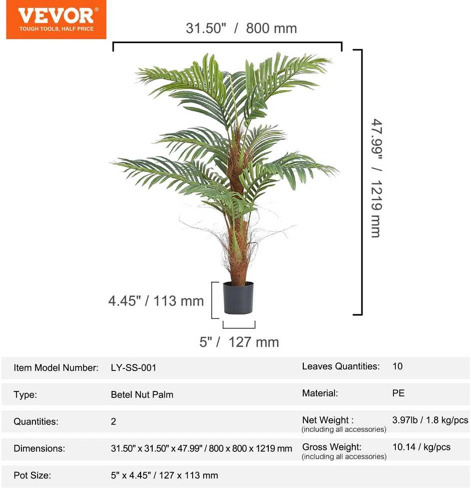 VEVOR Dirbtinis palmių medis 1.2 m patalpoms