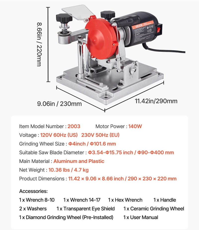 VEVOR Diskinio pjūklo ašmenų galąstuvas, 140W 5700RPM