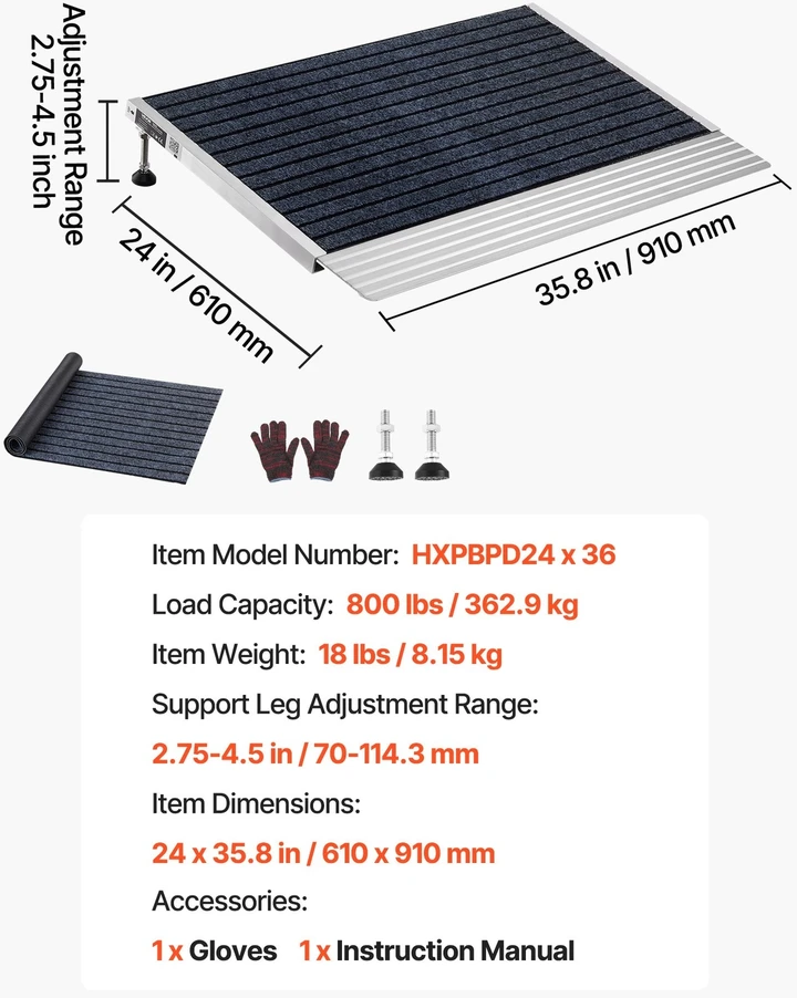 VEVOR Durų slenksčio rampa 610 x 910 mm