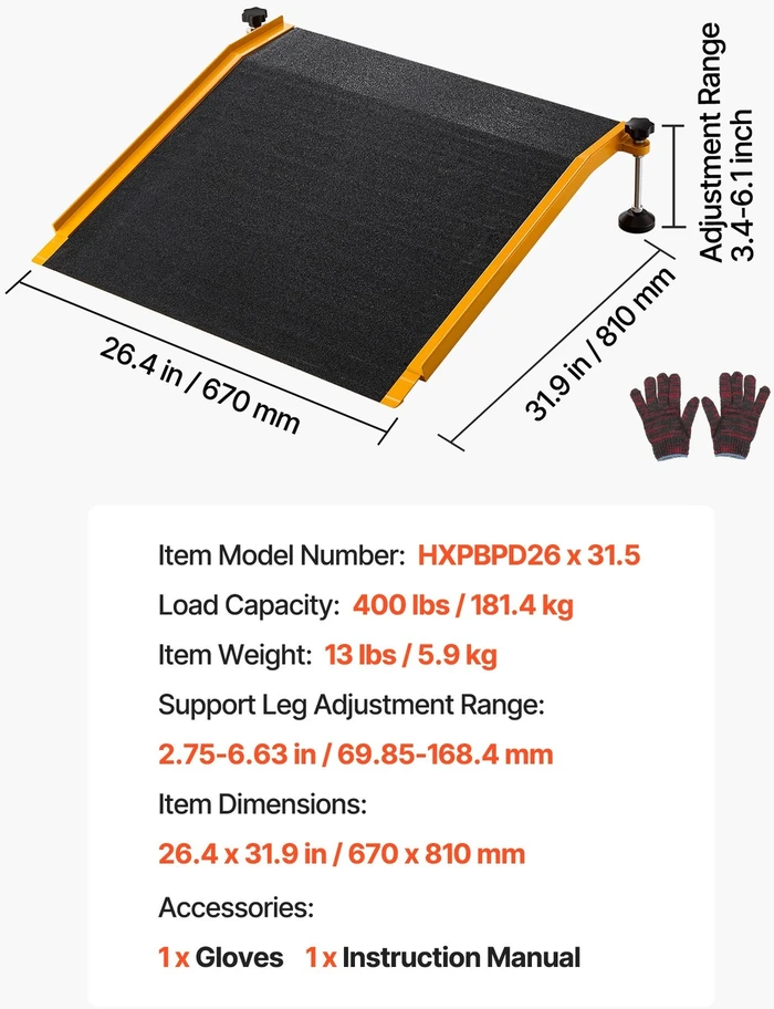 VEVOR Durų slenksčio rampa, 670 x 810 mm