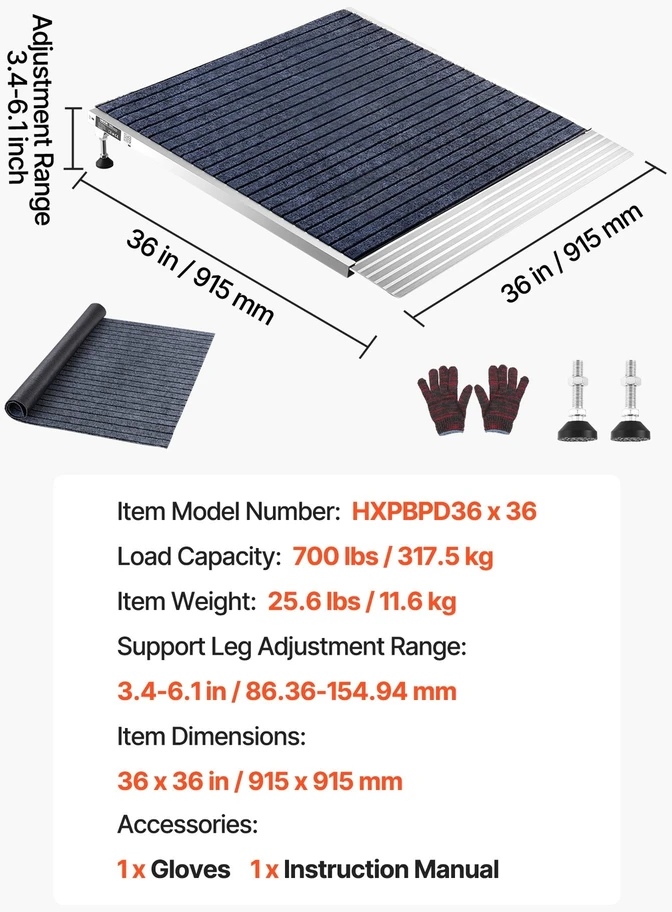 VEVOR Durų slenksčio rampa 915 x 915 mm