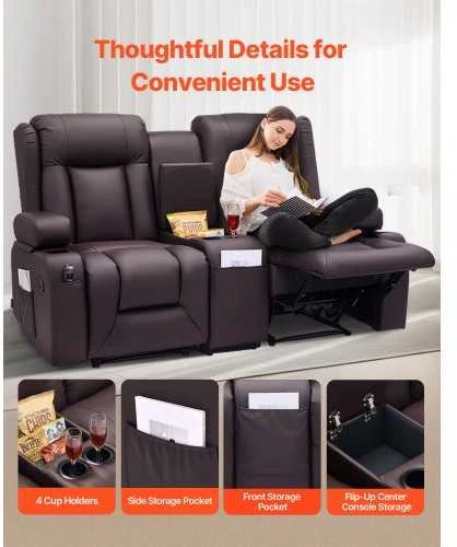 VEVOR Dviejų vietų atlošiama sofa su centriniu console