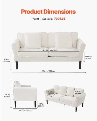 VEVOR Dviejų vietų sofa iš veliūro audinio