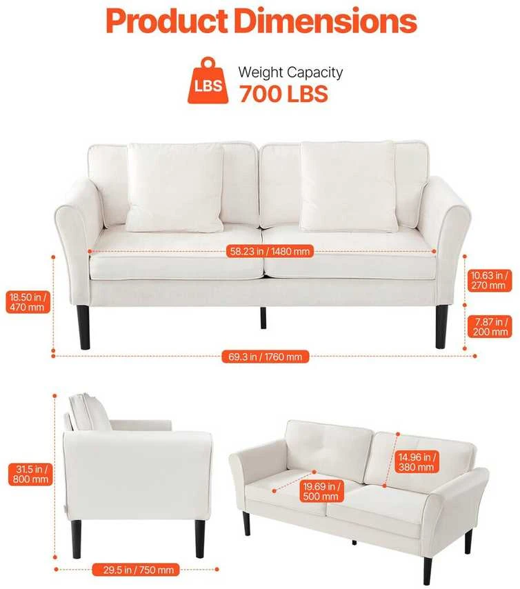 VEVOR Dviejų vietų sofa iš veliūro audinio