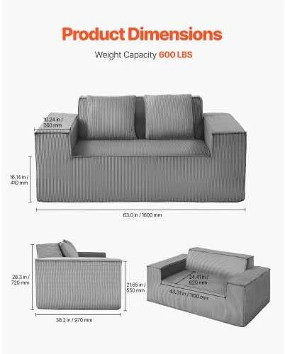 VEVOR Dviejų vietų šviesiai pilkas sofa be surinkimo