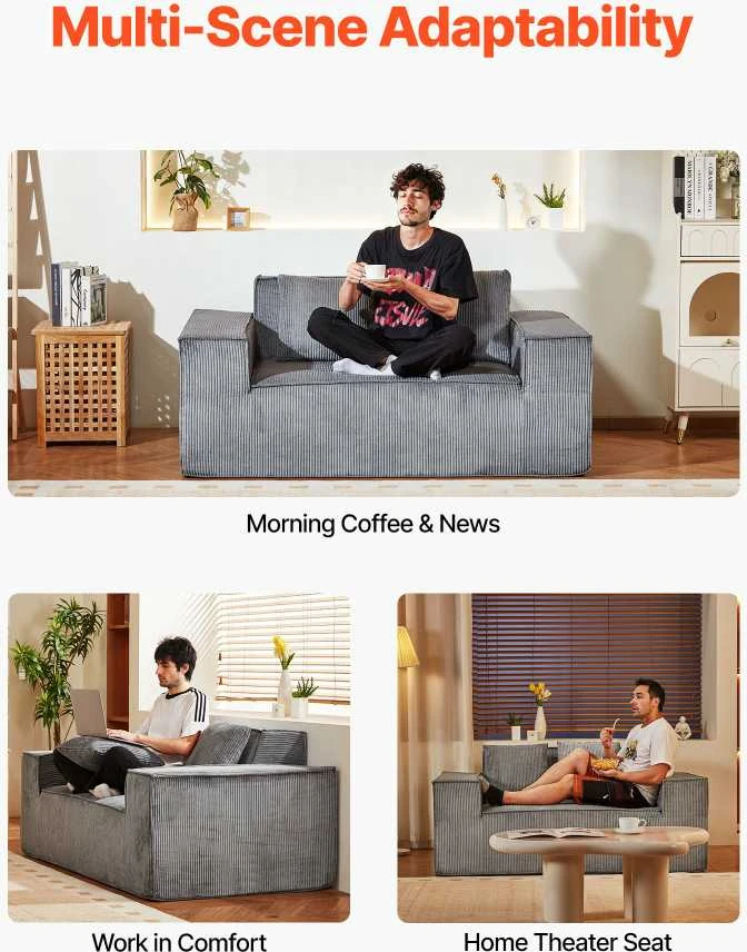 VEVOR Dviejų vietų šviesiai pilkas sofa be surinkimo
