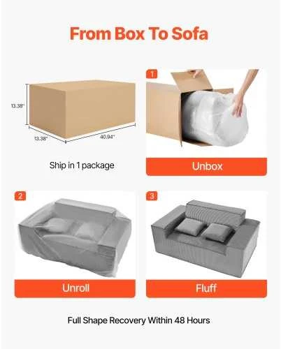 VEVOR Dviejų vietų šviesiai pilkas sofa be surinkimo