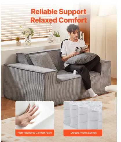 VEVOR Dviejų vietų šviesiai pilkas sofa be surinkimo