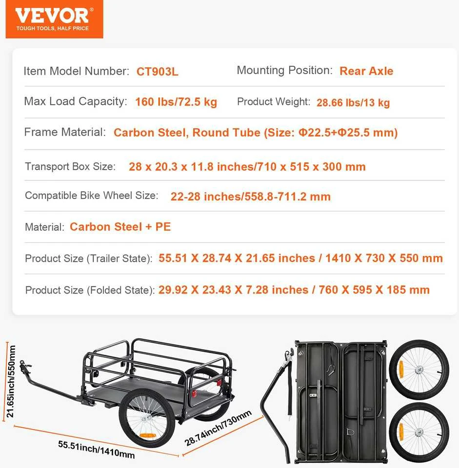VEVOR Dviračio priekaba su 72.5kg talpa