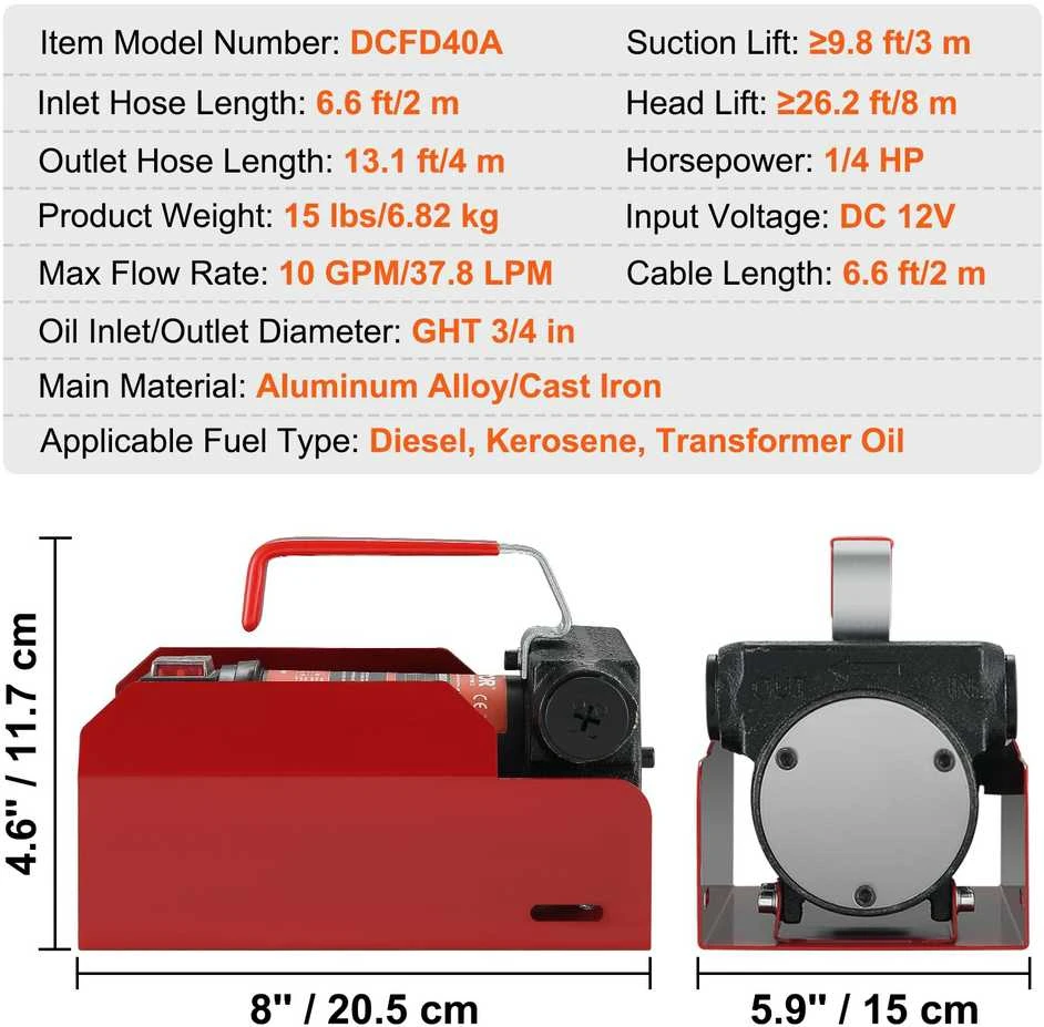 VEVOR Dyzelinio kuro pernešimo siurblys 12V