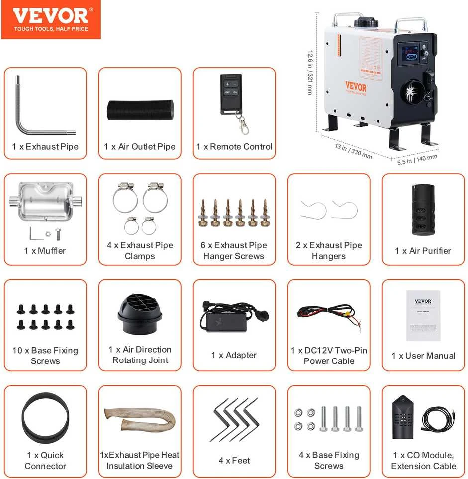 VEVOR Dyzelinis oro šildytuvas 12V/24V 2KW su Bluetooth