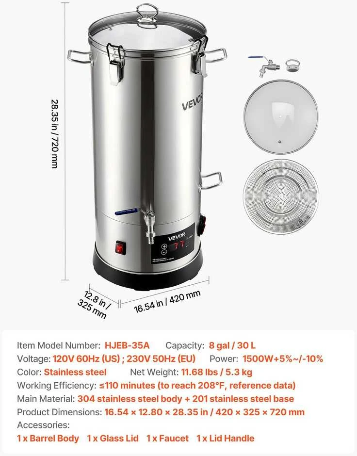 VEVOR Elektrinė alaus gamybos sistema, 30L