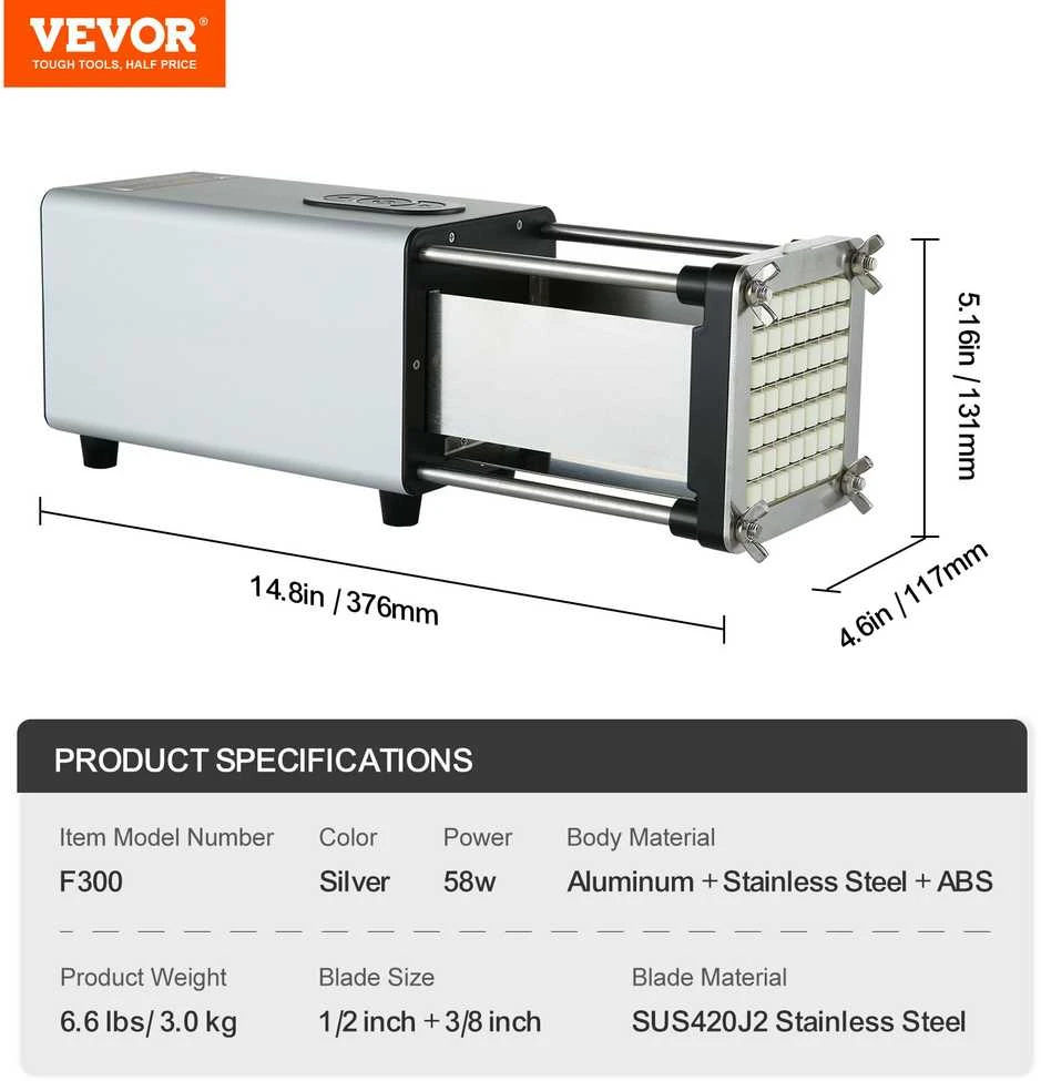VEVOR Elektrinė bulvių pjaustyklė iš nerūdijančio plieno
