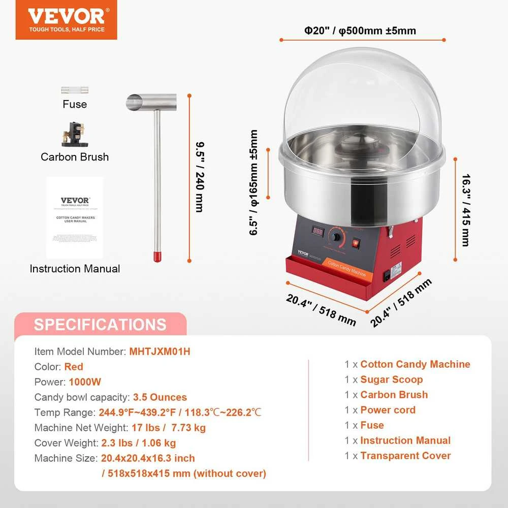 VEVOR Elektrinė cukraus vatos mašina su dangčiu