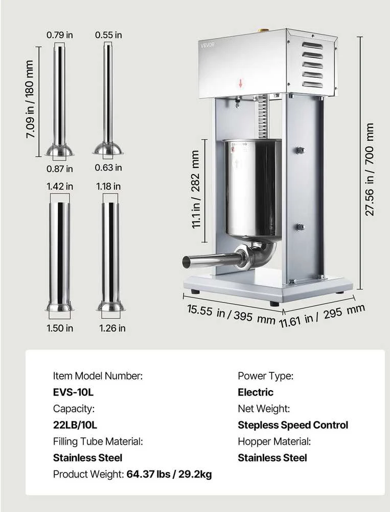 VEVOR Elektrinė dešrų kimštuvas 10 l