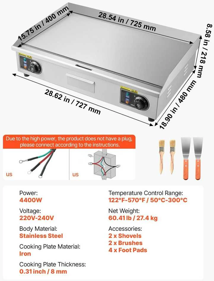 Vaflinė VEVOR Elektrinė grilė 725 x 400 mm, 4400W