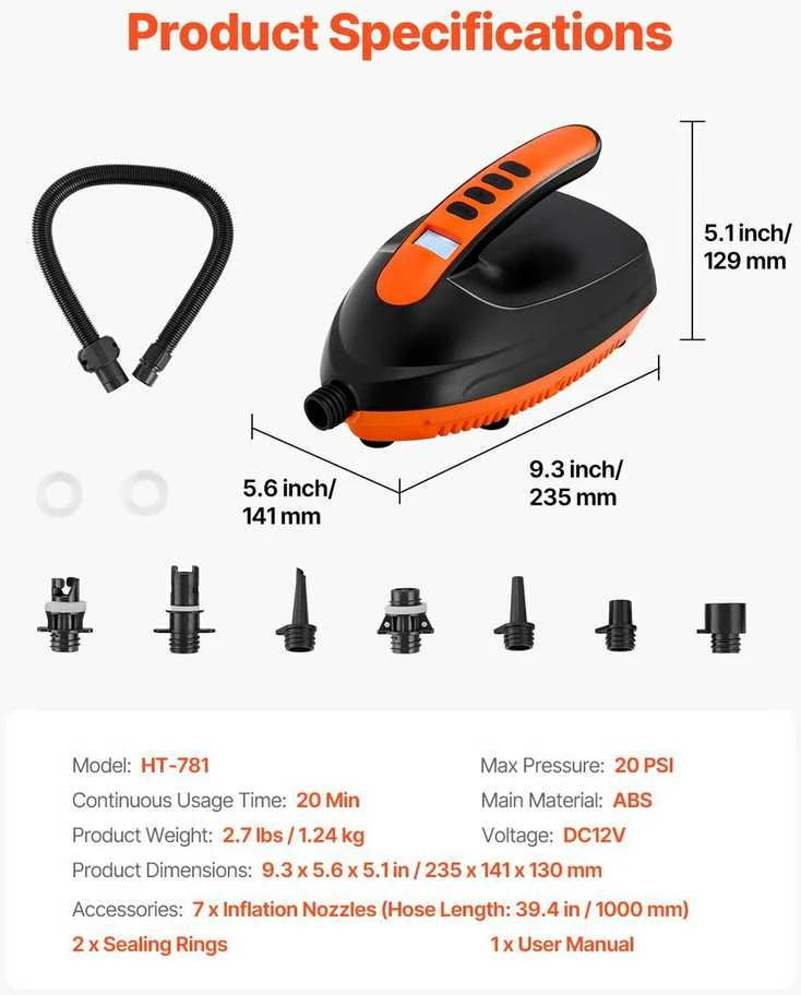 VEVOR Elektrinė irklentės pompa su 12V jungtimi