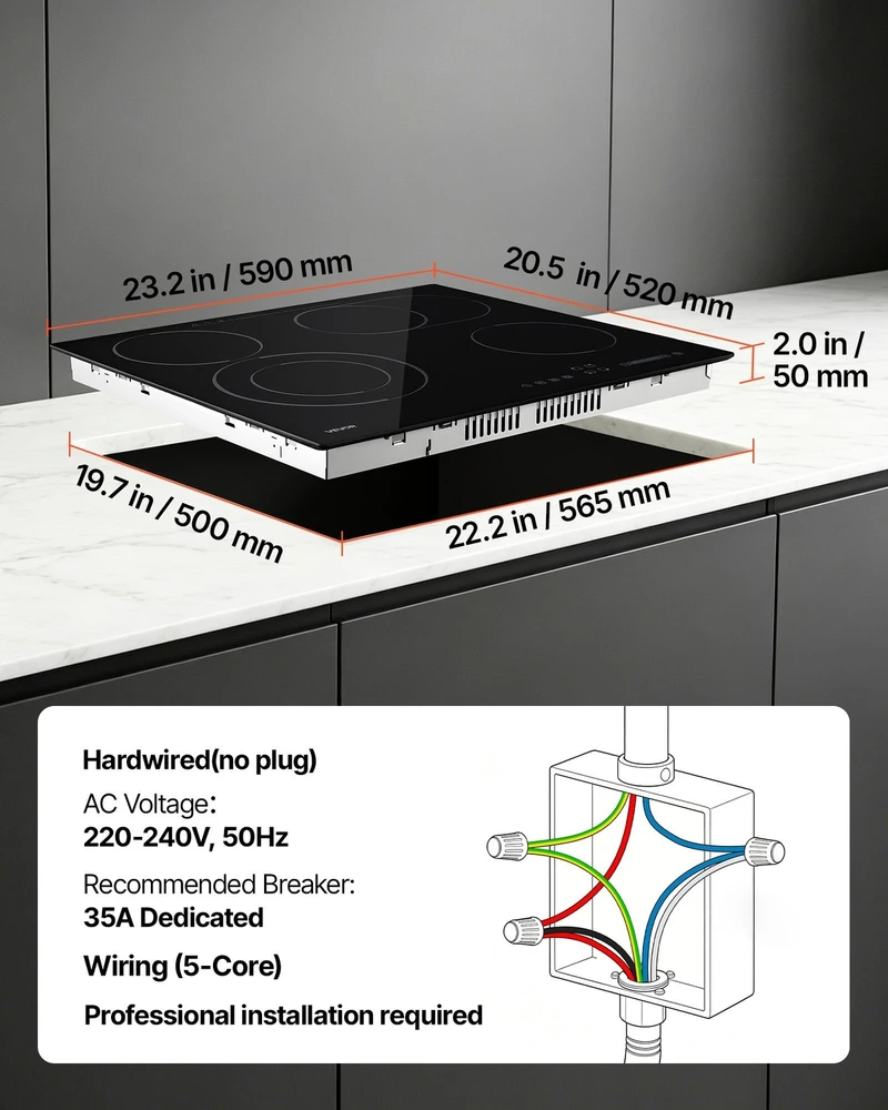 VEVOR Elektrinė kaitlentė 60 cm, 4 zonos