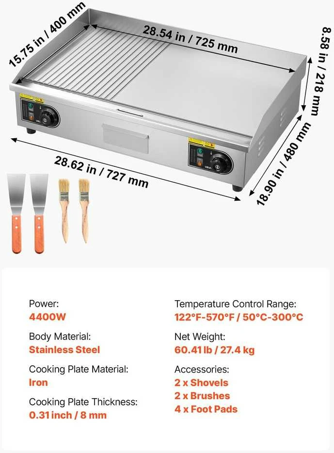 Vaflinė VEVOR Elektrinė komercinė grilinė, 725 x 400 mm