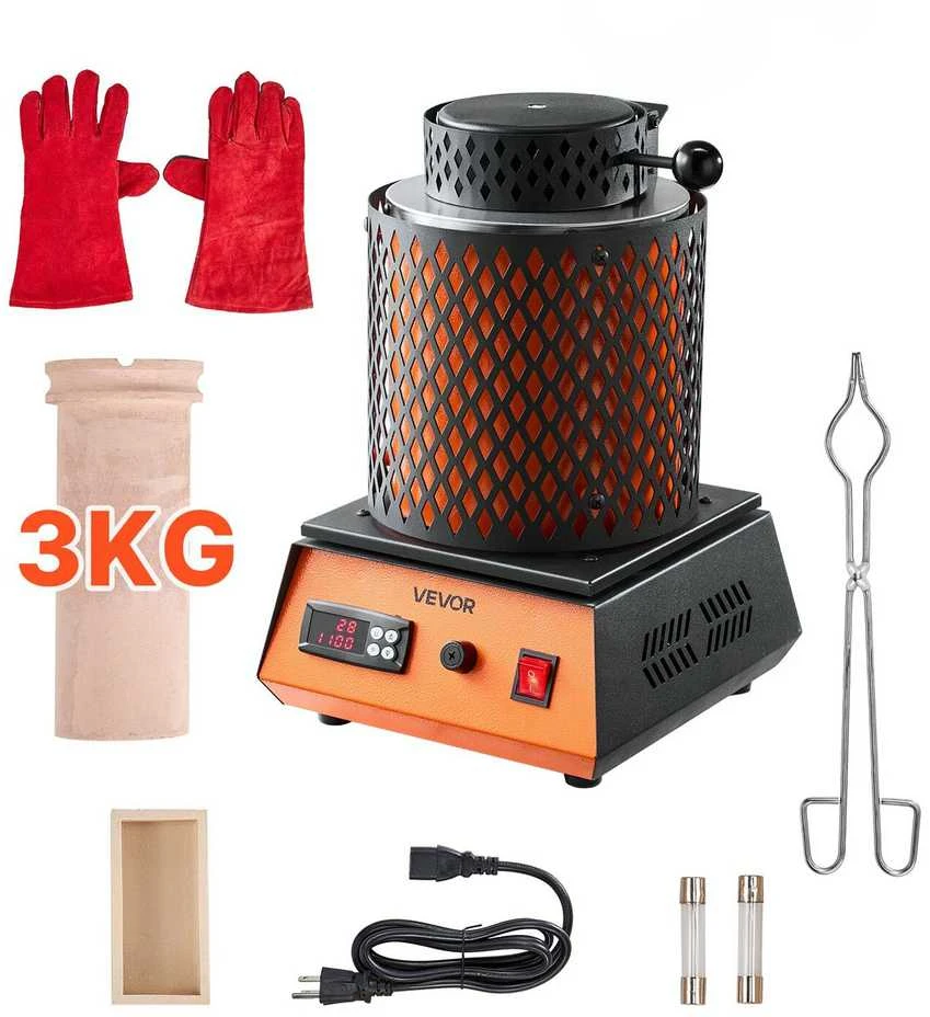 VEVOR Elektrinė lydymo krosnelė, 1350W, 3kg keraminis tiglis