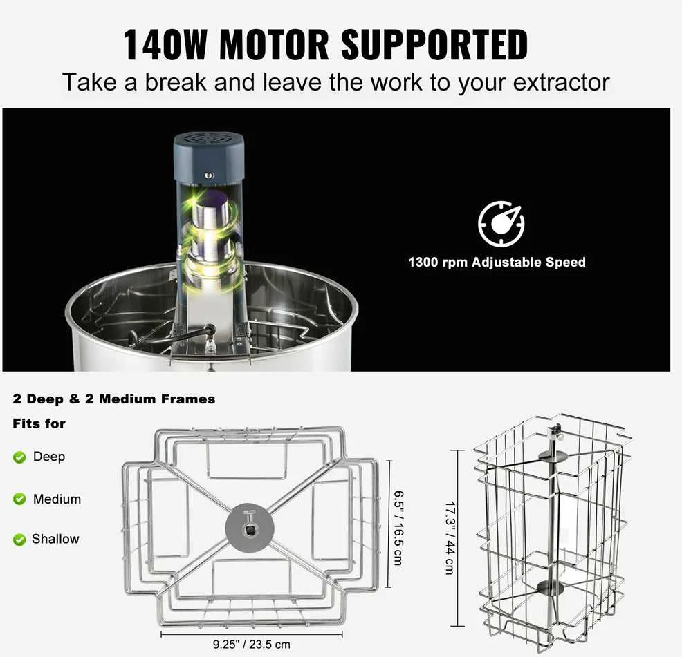 VEVOR Elektrinė medaus suktuvė 2/4 rėmai