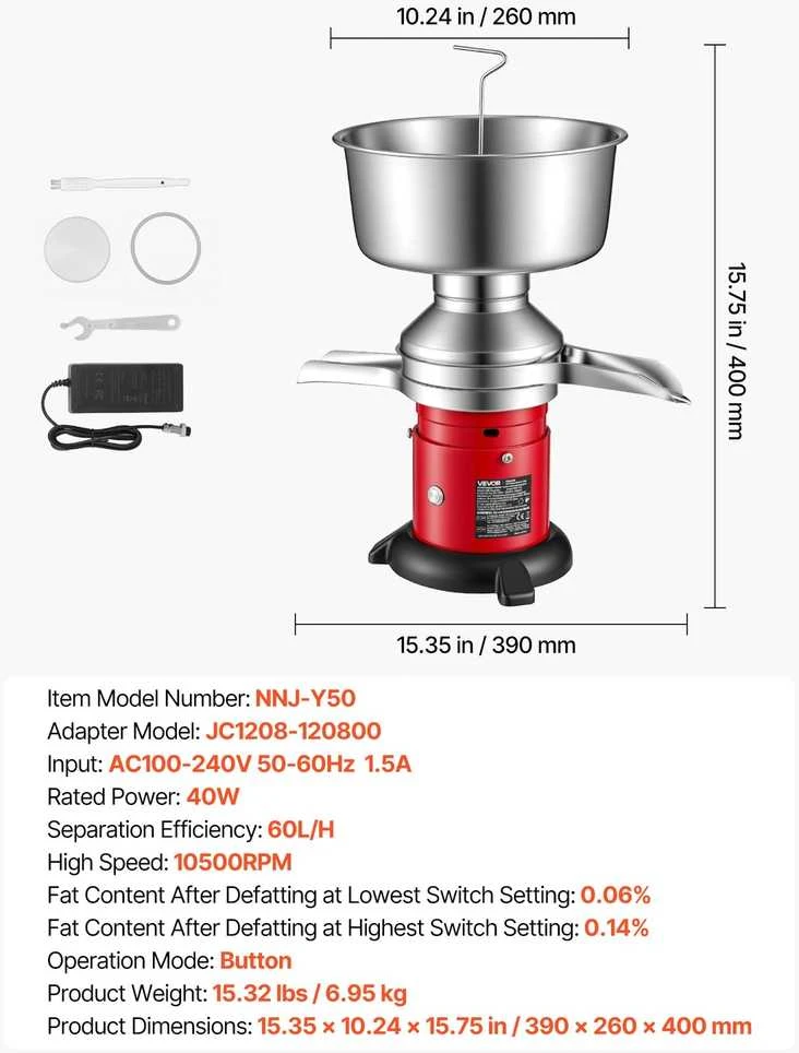 Vevor Elektrinė pieno separatorių mašina, 60 L/h