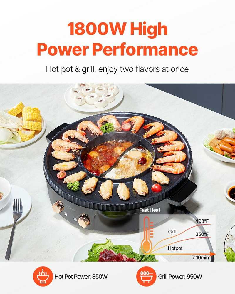Vevor Elektrinis grilis ir hotpot 1800W 2-in-1