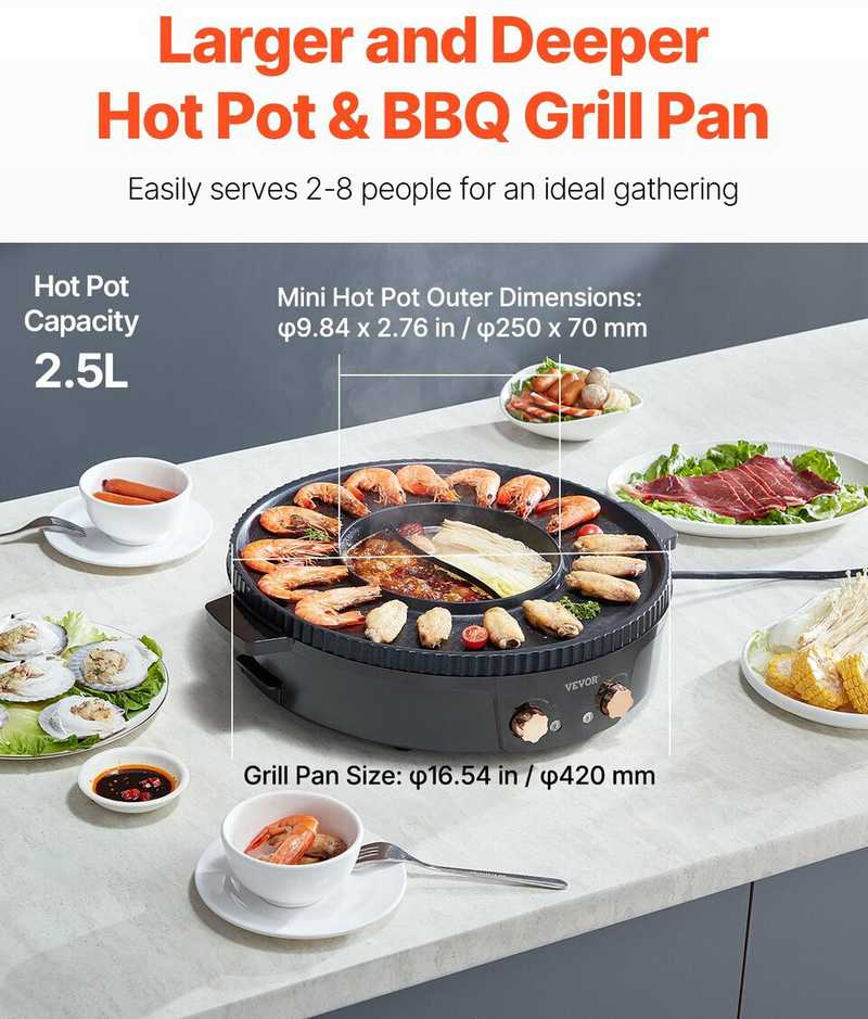 Vevor Elektrinis grilis ir hotpot 1800W 2-in-1