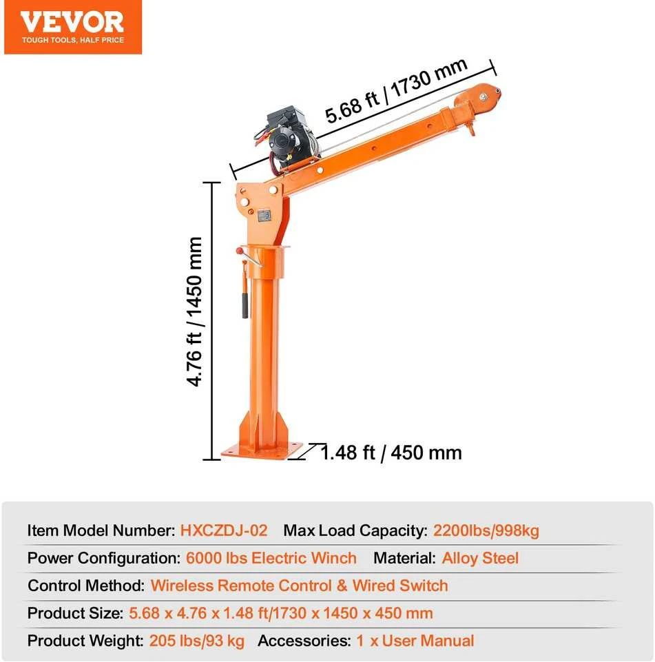 VEVOR Elektrinis kėlimo kranas pikapui, 998 kg, 360°