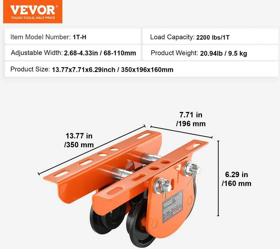 VEVOR Elektrinis keltuvas su rankiniu vežimėliu, 1 tona