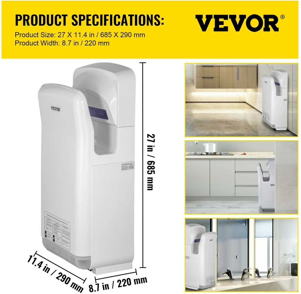 VEVOR elektrinis komercinis rankų džiovintuvas su HEPA filtru