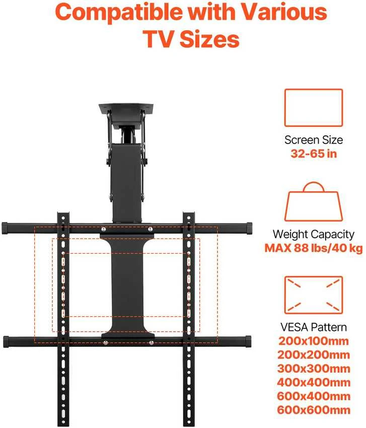 Vevor Elektrinis lubinis televizoriaus laikiklis 32-65 cm ekranui