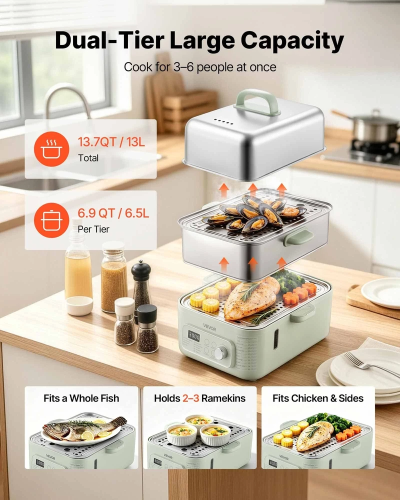 VEVOR Elektrinis maisto garintuvas 13 l, 2 aukštų