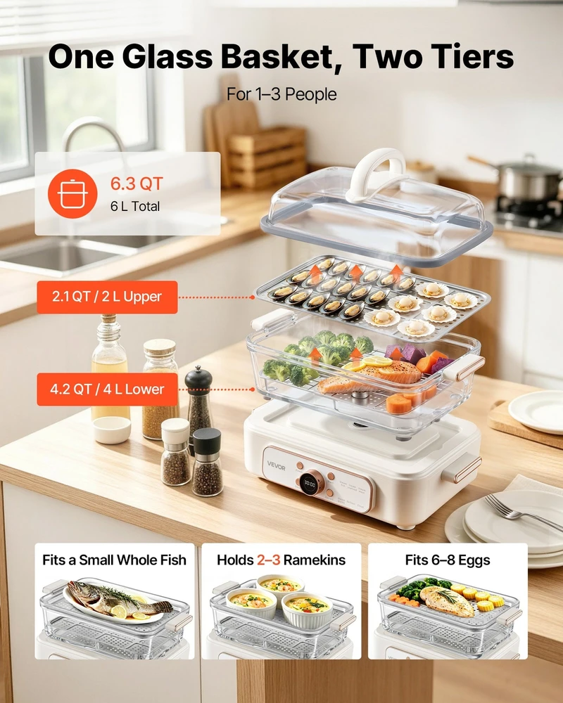 VEVOR Elektrinis maisto garintuvas 6 l su stiklu