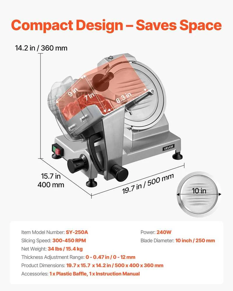 VEVOR Elektrinis mėsos pjaustyklė 240W 250mm