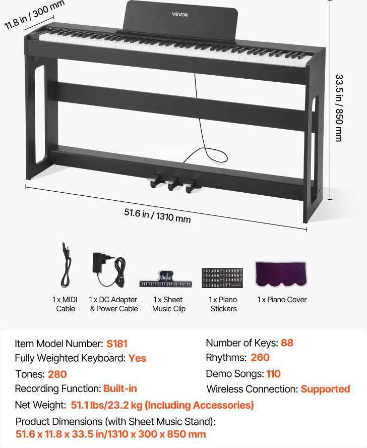 VEVOR Elektrinis pianinas su 88 klavišais