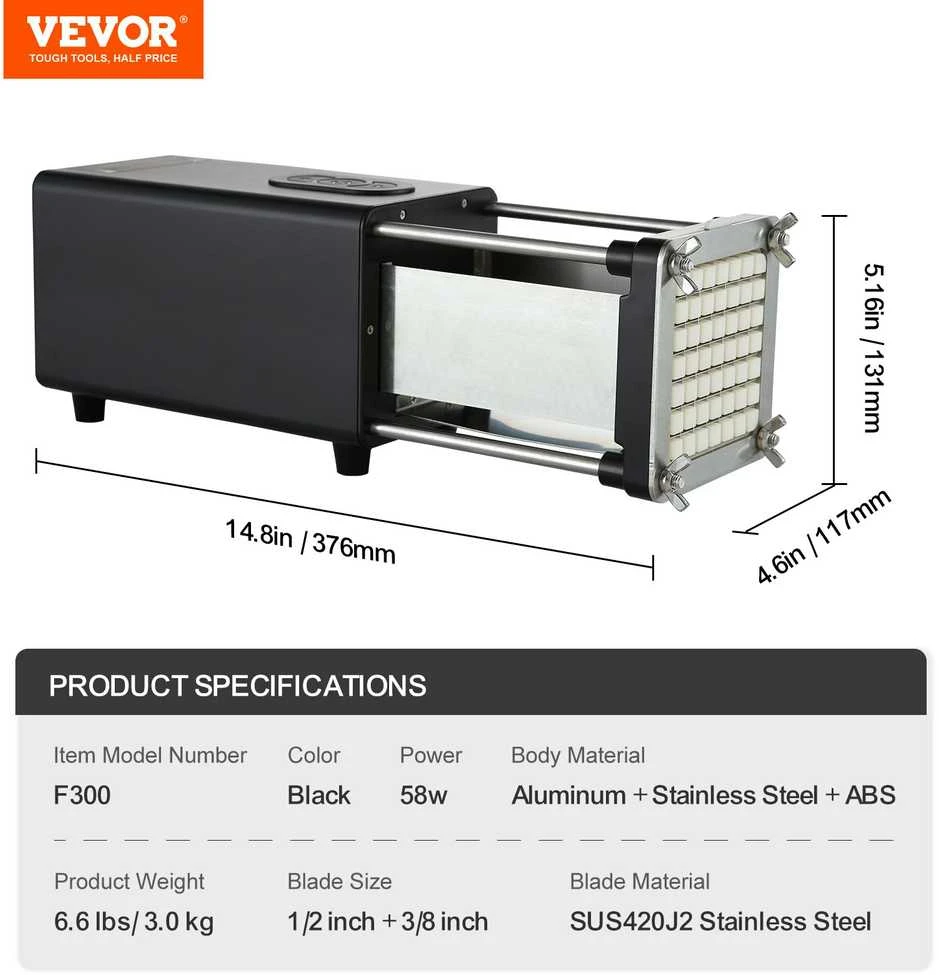 VEVOR Elektrinis prancūziškų bulvyčių pjaustytuvas