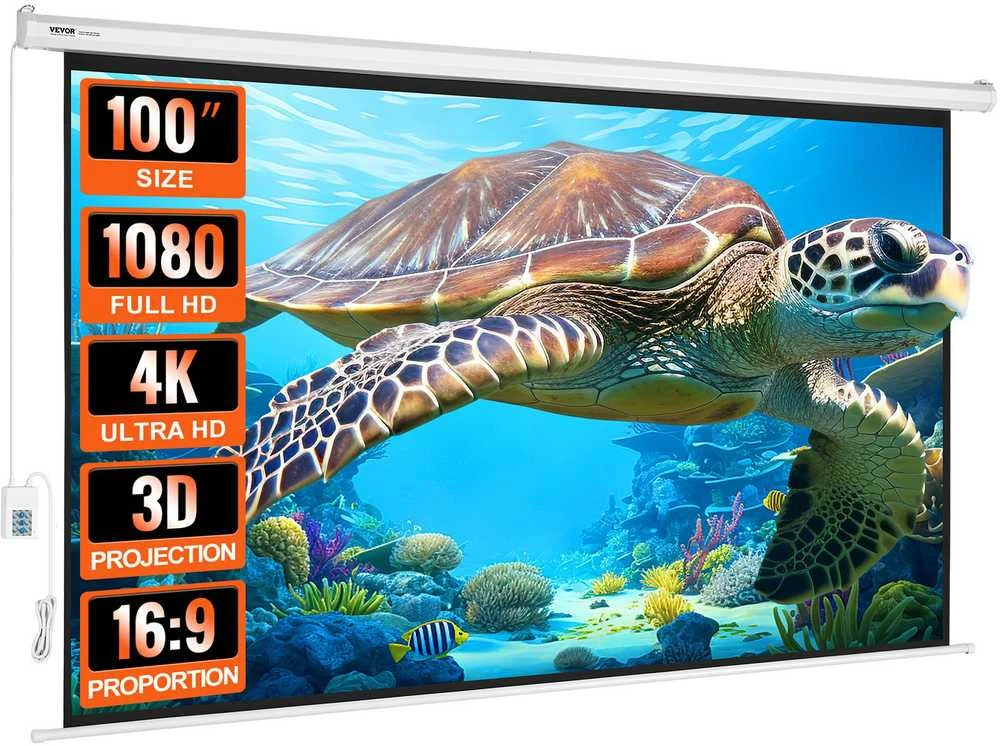 VEVOR Elektrinis projektoriaus ekranas 100 colių UHD