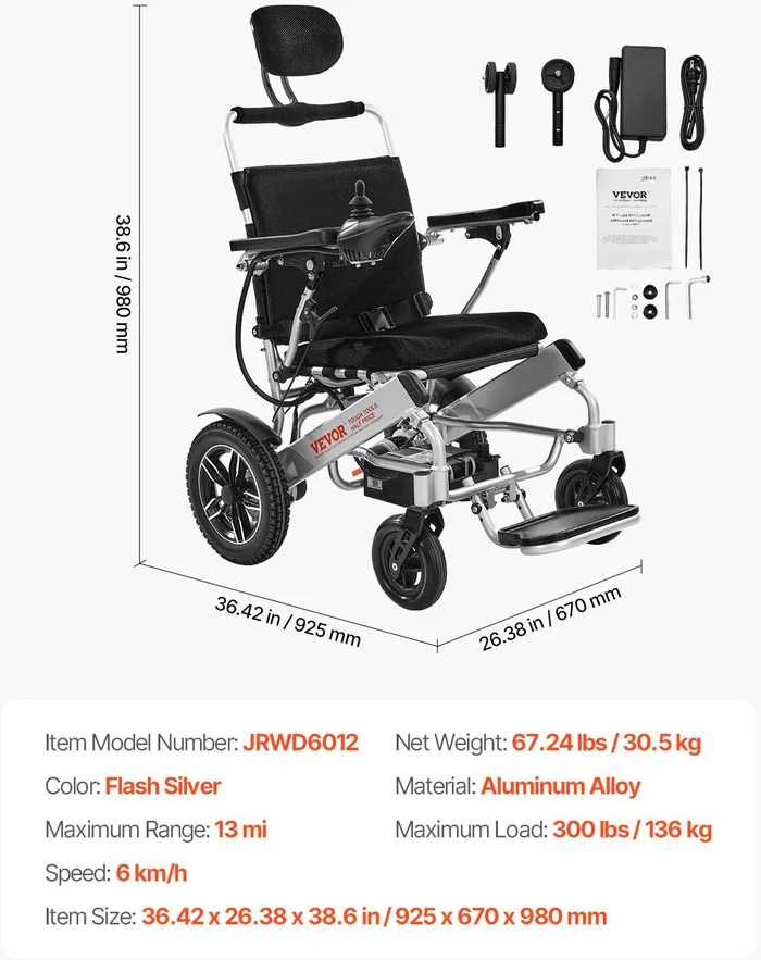 Vevor Elektrinis vežimėlis su reguliuojama atrama 136 kg