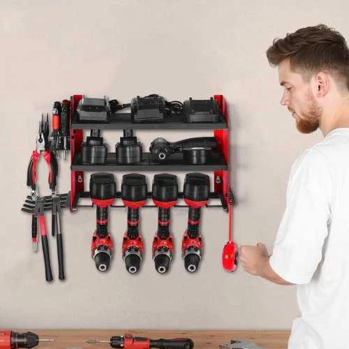 VEVOR elektrinių įrankių sieninė lentyna su 4 laikikliais