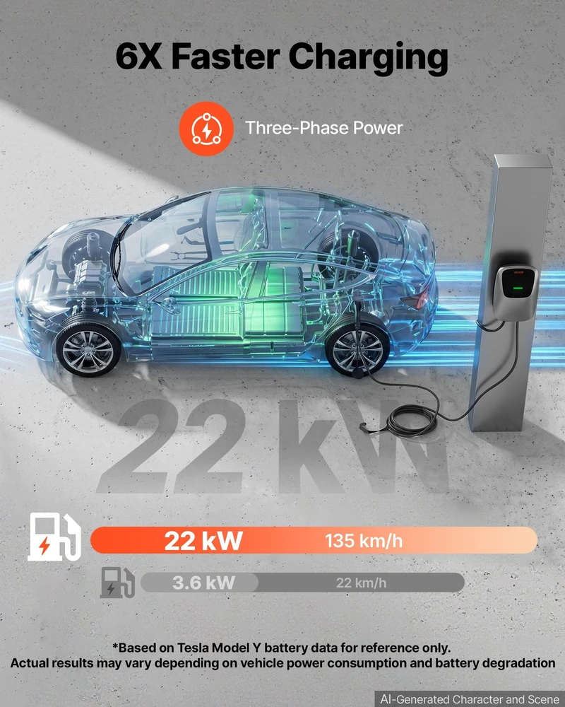 VEVOR Elektromobilių įkrovimo stotelė 22 kW