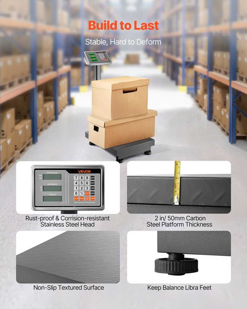 VEVOR Elektroninės platforminės svarstyklės 300 kg, tikslumas 50 g