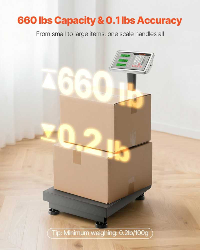 VEVOR Elektroninės platforminės svarstyklės 300 kg, tikslumas 50 g