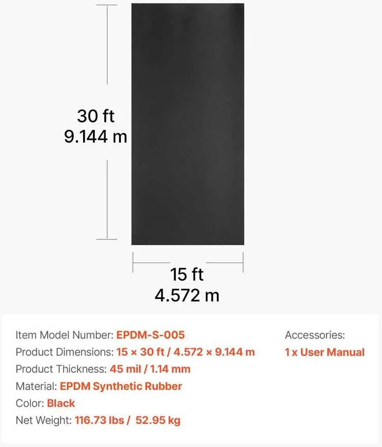 VEVOR Epdm guminis stogų paklotas 4,57x9,14m